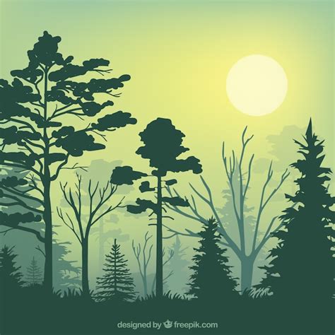 Green Forest Silhouettes Vector Free Download