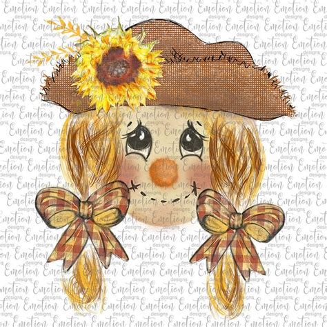 Scarecrow Girl Hand Drawn Clipart Instant Download Etsy Drawing