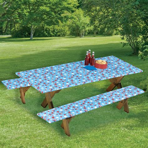 Having covers on the benches are a must for kids who can't sit still. Americana Wipe-Clean Picnic Table Covers | Collections Etc.