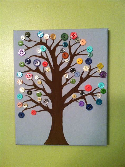 My First Attempt At A Button Tree Button Crafts Homemade Canvas Art