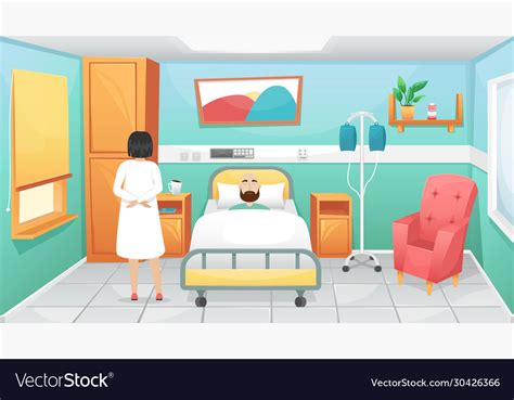 Hospital Room With A Bed Bedside Tables Royalty Free Vector