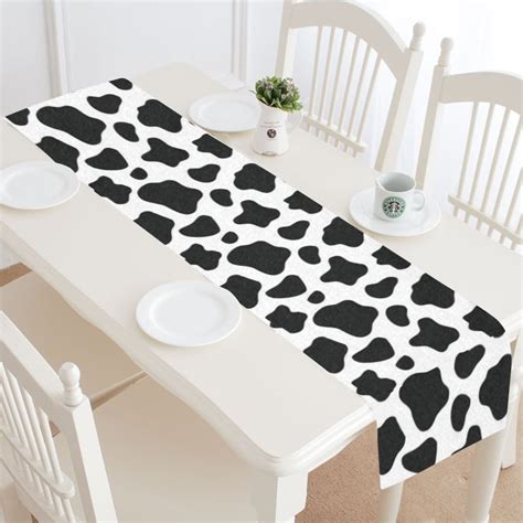 Mypop Milk Cow Skin Print Table Runner Placemat 16x72 Inches Black And