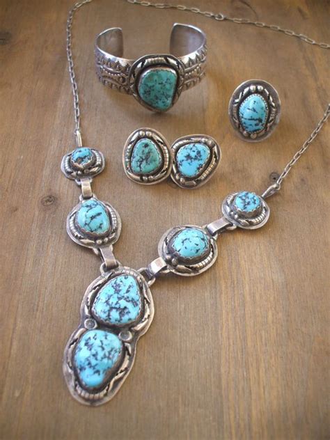 Reserved For Sandra S Rare 4 Piece Kingman Turquoise Parure SET By