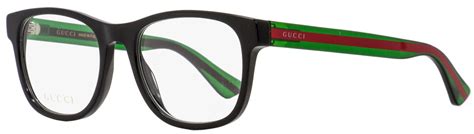 gucci rectangular eyeglasses gg0004o 002 black green red 53mm 0004