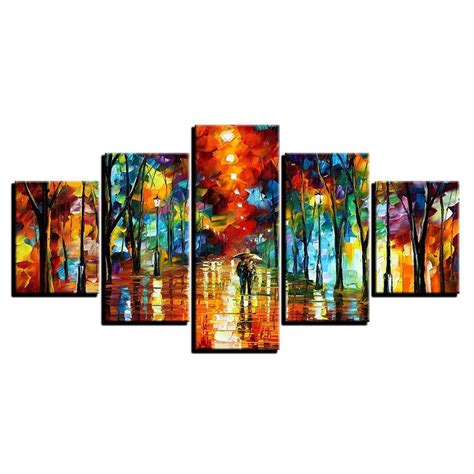 Framed 5 Panels Raining Night Canvas Print Wall Art The Warehouse