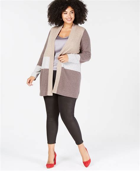 Charter Club Plus Size Pure Cashmere Colorblock Cardigan Sweater Created For Macys And Reviews