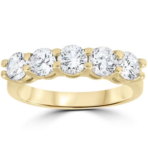 2 Ct Real Diamond Wedding Ring 14k Yellow Gold 5 Stone Womens Anniversary Band Ebay