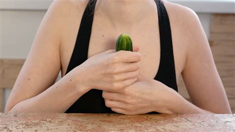 Woman Hands Holding Cucumber And Stock Footage Video Royalty Free