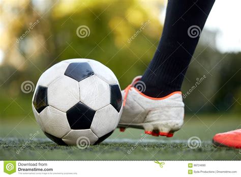 Soccer Player Playing With Ball On Football Field Stock Photo Image