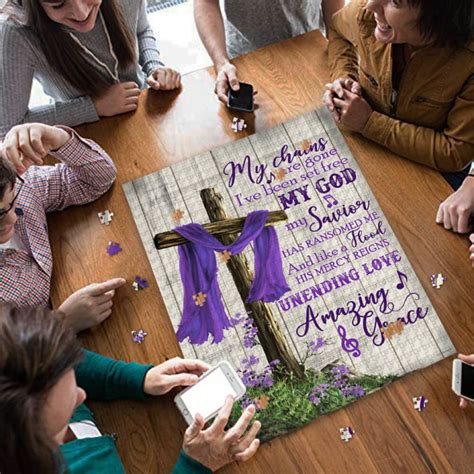 Christian Cross Amazing Grace Purple Jigsaw Puzzle Homewix