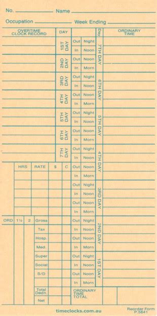 Time Clocks Australia P 5641 Attendancepayroll Time Card