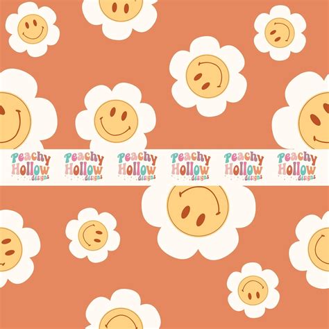 Retro Smiley Face Seamless Pattern Background Paper Repeating Etsy