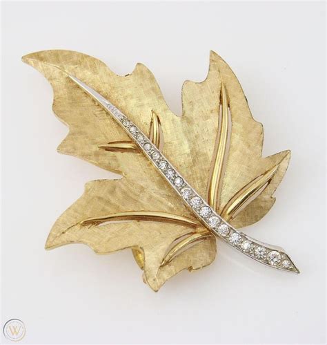 Vintage Marcel Boucher Gold Tone Rhinestone Maple Leaf Brooch Pin