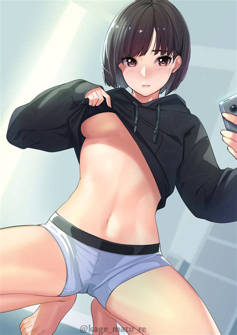 Rule 34 1girls Absurdres Bangs Barefoot Black Hoodie Blush Breasts