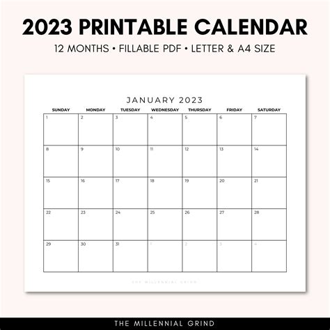 2023 Calendar Printable 2023 Calendar Template 2023 Etsy Canada In