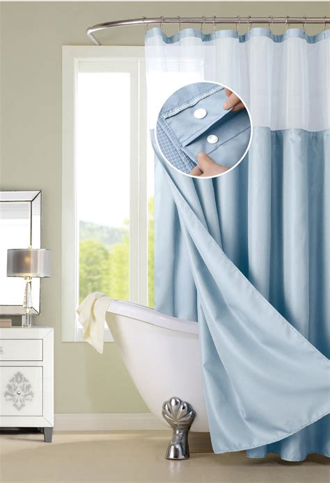 Dainty Home Complete Waterproof Shower Curtain With Detachable Liner In Sky Blue