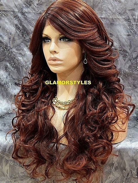 Long Wavy Layered Auburn Mix Full Lace Front Wig Heat Ok Hair Piece T33130 Layered Long