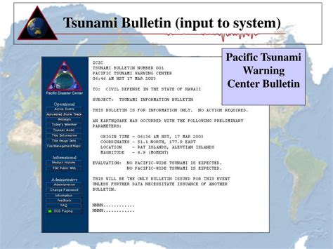 Dec 24, 2014 · authorities in indonesia, where a 9.1 magnitude quake sparked the tsunami, weren't able to send out an alert because the country's sensor system had been hit by lightning. PPT - PDC Automated Tsunami Alert System, 1 PowerPoint ...