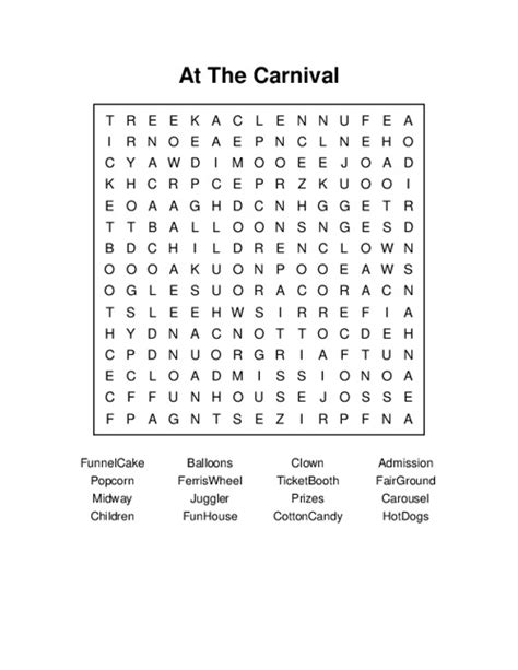At The Carnival Word Search