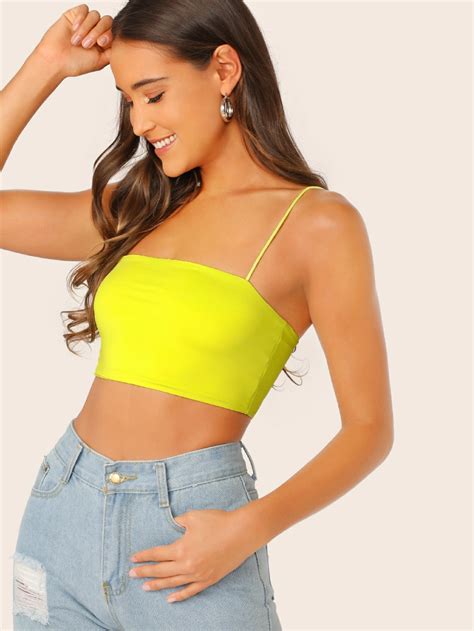 Neon Yellow Cropped Cami Top SHEIN USA In Cami Crop Top Cami Tops Cropped Cami