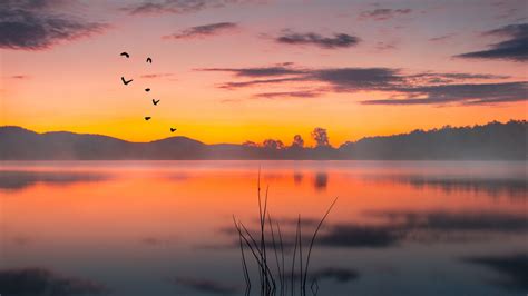 Download Wallpaper 1920x1080 Lake Fog Sunset Twilight Landscape