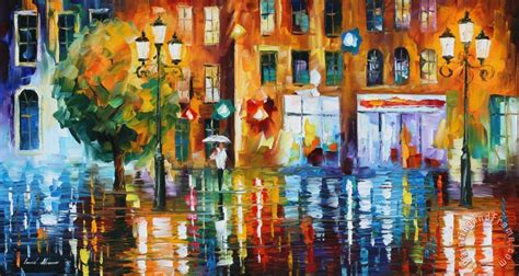 Leonid Afremov Rainy City Painting Rainy City Print For Sale