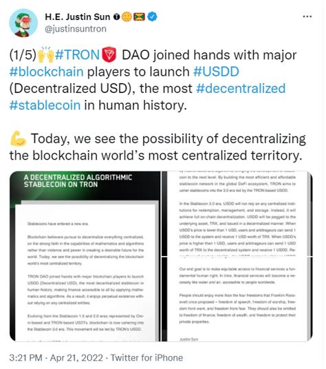 Tron Founder Justin Sun Launches Usdd Decentralized Stablecoin Unlock