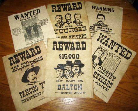 Купить Плакаты Pancho Villa Old West Wanted Posters Doc Holliday Jesse