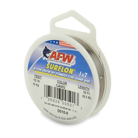 Afw Surflon Nylon Coated 1x7 Stainless Steel Leader Wire Camo 30