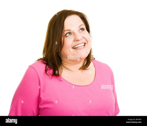 beautiful plus sized woman daydreaming isolated on white perfect for your thought or speech