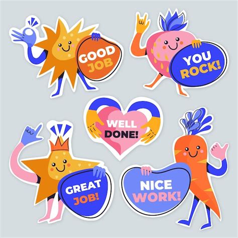 Free Vector Pack Of Organic Flat Motivational Great Job Stickers