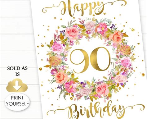 Happy 90th Birthday Sign Floral Birthday Table Sign 90th Etsy