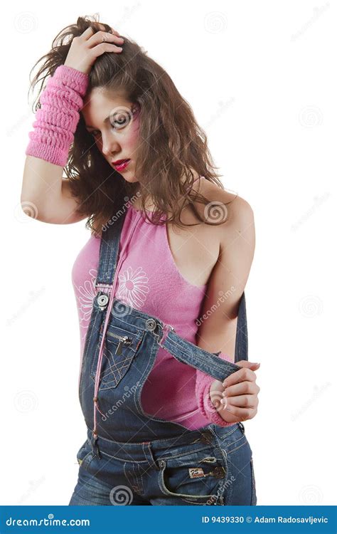 Girl In Overalls Stock Photo Image Of Poses Denim Sleeveless