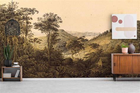 Vintage Engraving Of Nature Illustration Landscape Wall Mural Etsy