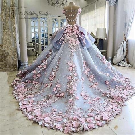 Colorful Luxury Wedding Dresses Pink Flowers Dreamy Ball Gown Wedding Gowns Princess Bride Dress