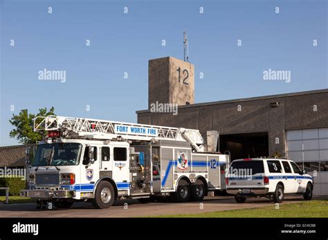 Fort Worth Fire Truck In Front Of The Firehouse Fort Worth Texas Usa