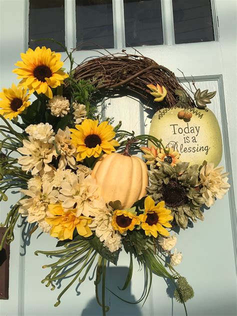 Fall Sunflower Floral Wreath For Door Fall Farmhouse Wreath Etsy