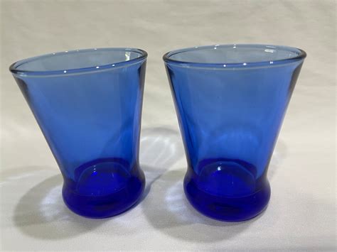 Cobalt Blue Juice Glass Blue Shot Glass 4 Oz Cobalt Glasses Set Of 2 Etsy