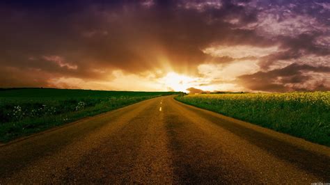 Empty Road Beside Green Gras Field Nature Hd Wallpaper Wallpaper Flare