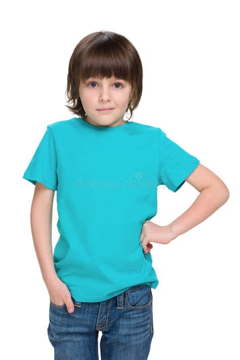 Cute Little Boy In A Blue Shirt Stock Photo Image Of Enjoyment