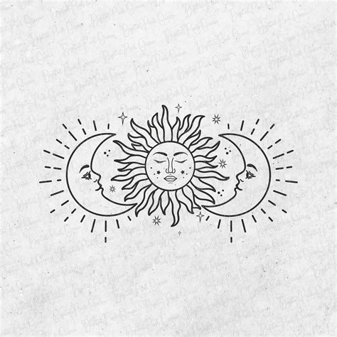 Sun And Moon Svg Png Celestial Svg Design With Crescent Moon Etsy