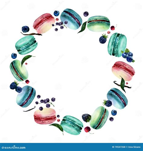 Watercolor Macaron Round Frame Stock Vector Illustration Of Card