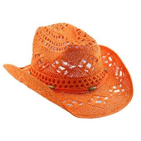Straw Orange Cowboy Hat For Women With Shapeable Brim Vamuss