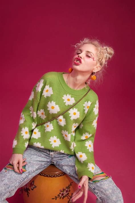 Floral Print Casual Knitted Pullover Sweater Colourful Outfits Unif