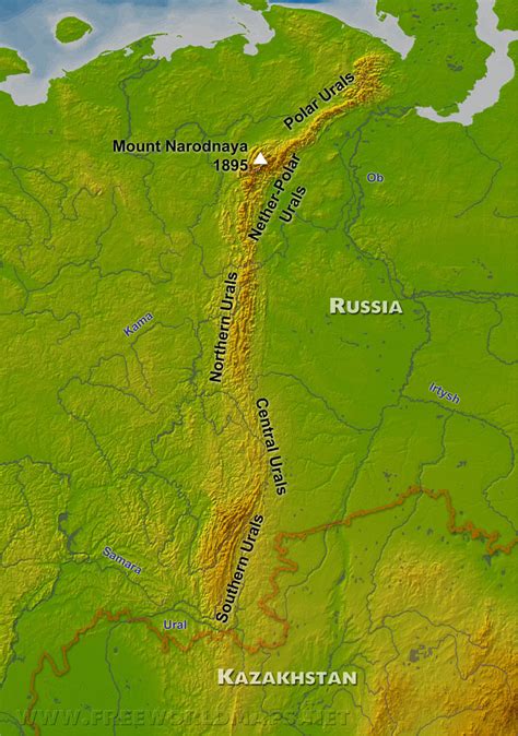 Ural Mountains Physical Map