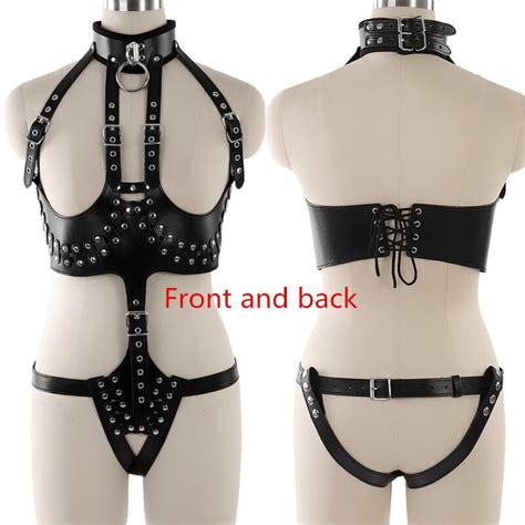 Pu Leather Harness Full Body Bondage Adjust Size Lingerie Set Black Sexy Body Cage Goth Dance