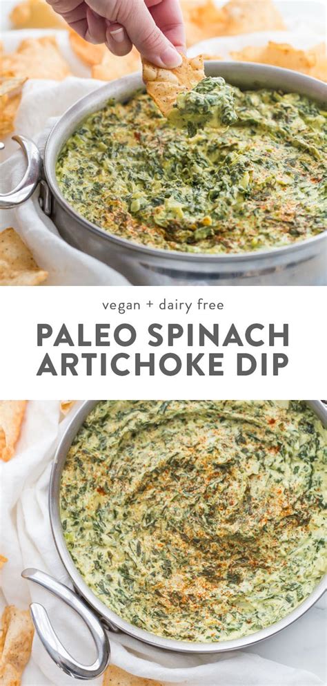 Two Bowls Filled With Spinach Artichoke Dip And The Text Vegan Dairy