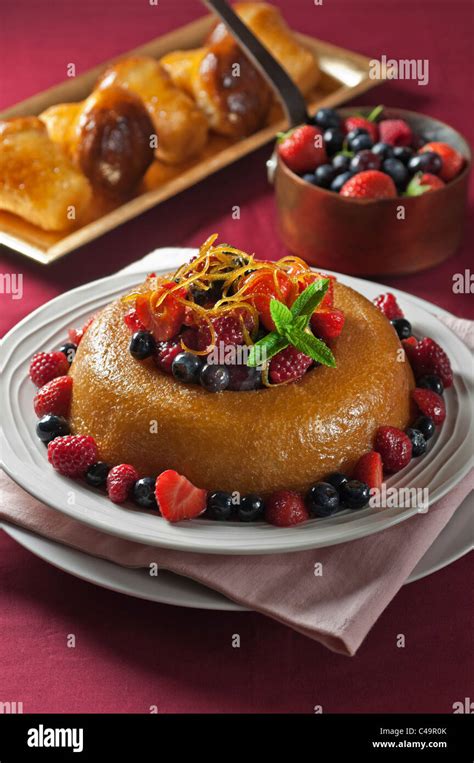 Savarin With Fruit Traditional Dessert Stock Photo Alamy