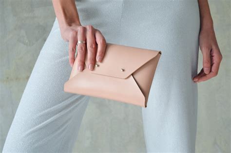 Nude Leather Clutch Bag Nude Envelope Clutch Leather Bag Etsy