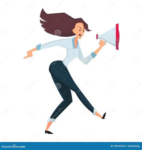 Angry Businesswoman Screams Into The Loudspeaker Color Vector